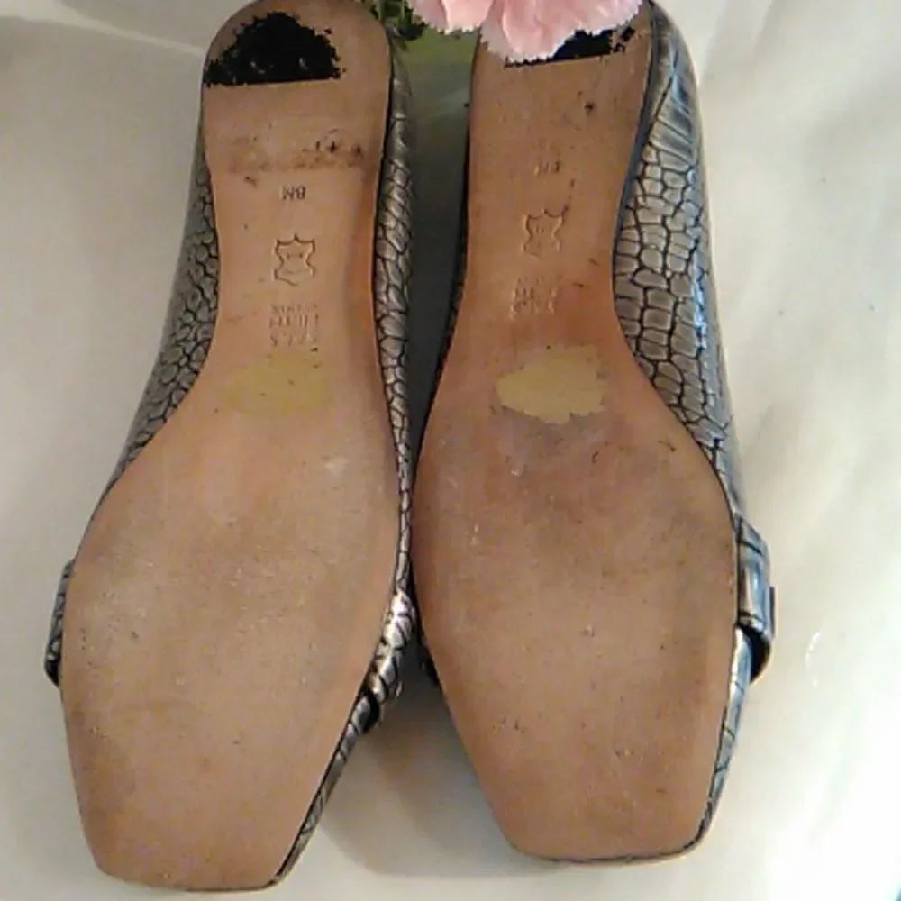 Saks Fifth Avenue Pewter Reptile Embossed Flats - Picture 7 of 14